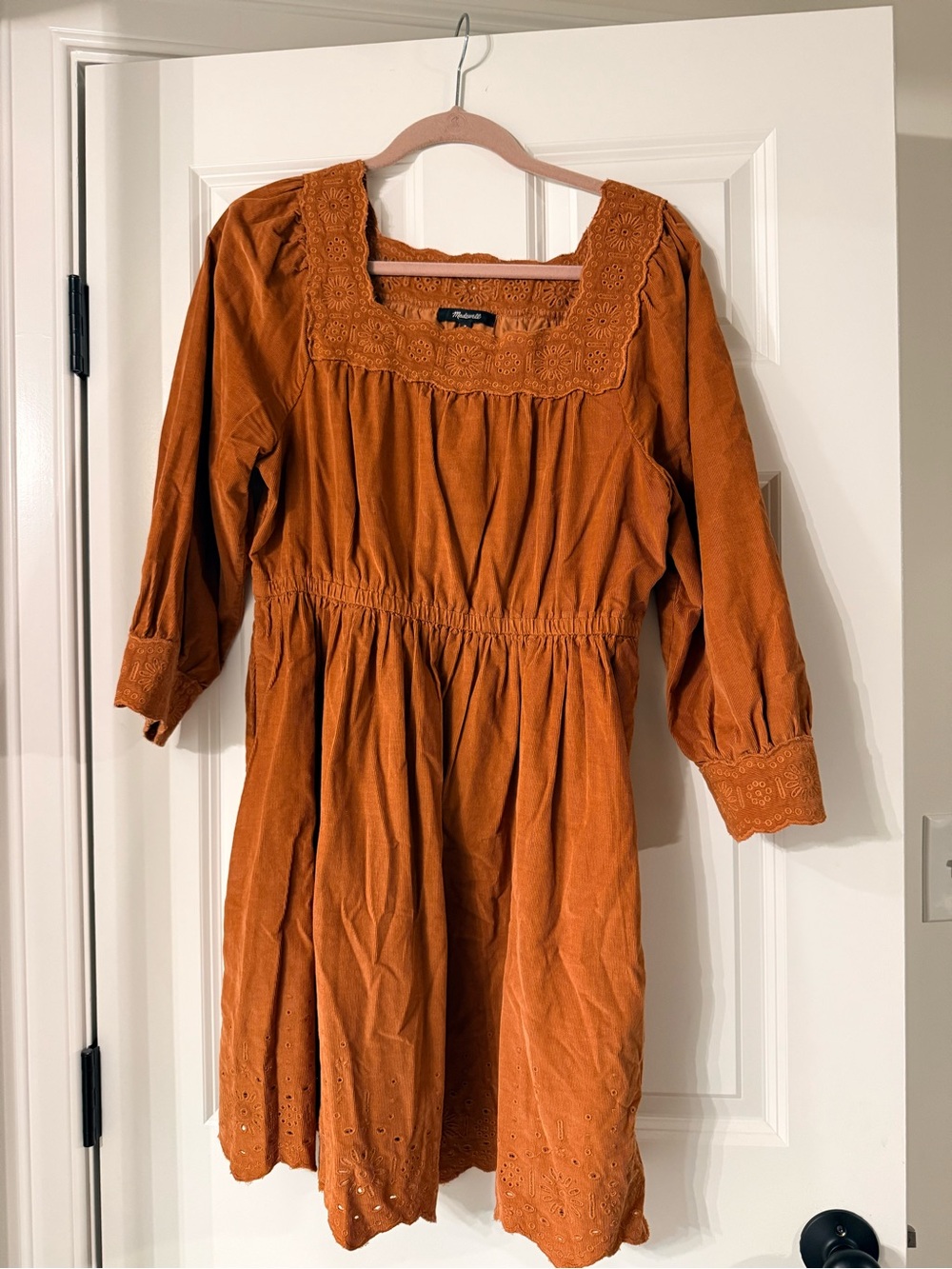 Madewell Corduroy Rust Orange Eyelet Dress